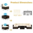 thumbnail image 5 of Outdoor PE Rattan Furniture Set, 7 Piece Patio Wicker Conversation Set with Light Beige Cushions, Sectional Sofa Set with 4 Armless Sofas, 2 Corner Seats and 1 Glass Table, for Poolside, Yard, Deck, 5 of 9