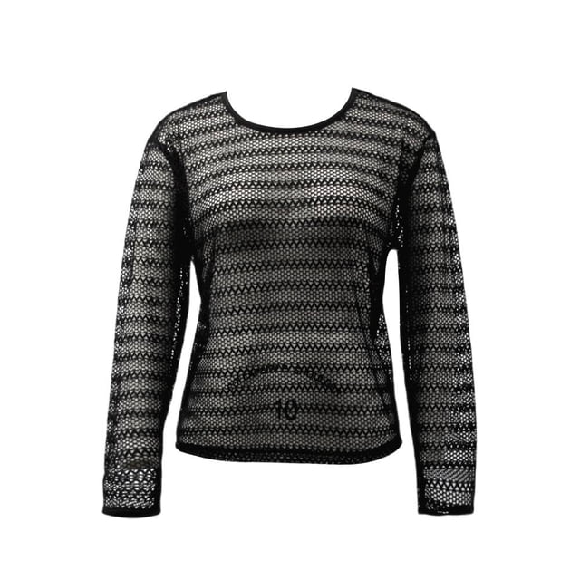 Ropa Playa Ocean Pacific para Mujer Blusa Corta Tejida Manga Larga Cuello Redondo Negro Talla CH