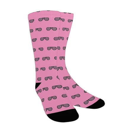 

Pink Retro Vintage House Club Party 70s 80s Inspired Fancy Singer Sun Glasses Image Pink and Black Custom Socks for Women