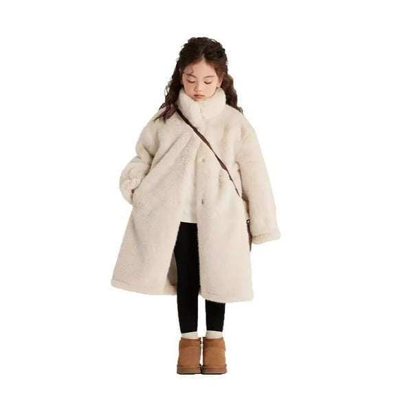 Kiijoy Toddler Girls Fuzzy Jacket Winter Warm Overcoat Long Outerwear, Sizes 4-5