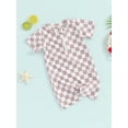 thumbnail image 2 of Bagilaanoe Toddler Baby Boy Girl One-Piece Swimsuit Checkerboard Print Short Sleeve Zipper Rashguard Swimwear 6M 12M 18M 24M 3T 4T Kids Bathing Suit, 2 of 8