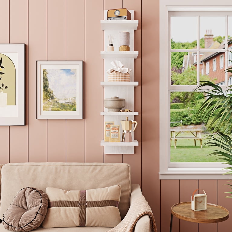 Fairy 5-Tier Vertical Floating Wall Shelf Unit, White photo 5