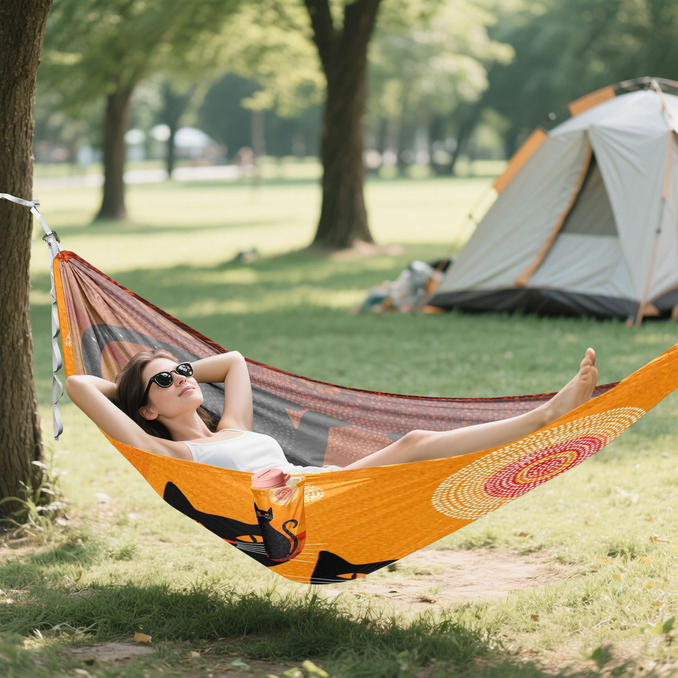 Hammock Camping Hammock Nylon Portable Hammock Travel Camping Hammock Two Black Cats Silhouette