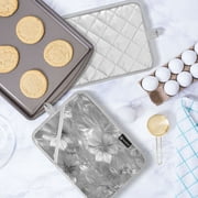 2 Pack Pot Holders for Kitchen Heat Resistant Hot Pads Sets for Cooking Baking Silver Metal Flower Pattern