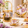 thumbnail image 4 of HDUTNGISN 20Pcs European Porcelain Tea Set,Saucers with Metal Holderfor Women,Purple, 4 of 12