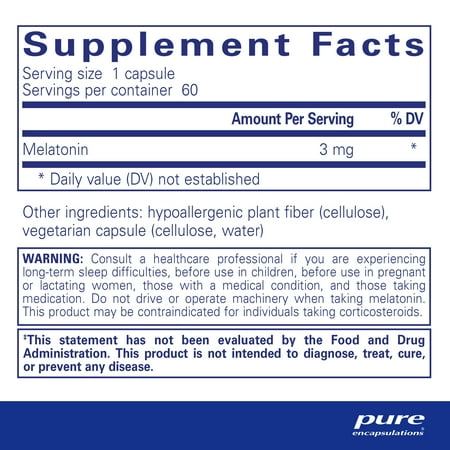 Pure Encapsulations Melatonin 3 mg | Antioxidant Supplement to Support Natural Sleeping* | 60 Capsules