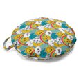 thumbnail image 1 of Cartoon Round Floor Cushion with Handle, Humanlike Stars Clouds Moons and Snowflakes Rainbows Pattern in Style, Decorative Pillow for Living Room & Dorms, 18" Round, Multicolor, by Ambesonne, 1 of 4