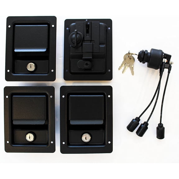 Military Dual Locking Security Kit - Black - 4 Handles Plus Ignition Switch, fits Humvee