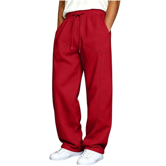 Klisyaur Men's Sports Long Pants Elastic Waist Straight Legs Sweatpants with Pockets Drawstring Casual Loose Trousers