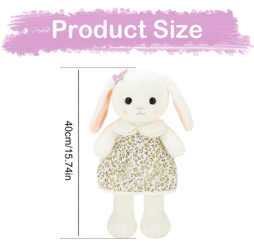 Stuffed Bunny Plush in Dress – Cute Rabbit Doll Toy Gift for Girls, Toddlers, or Nursery Decor Stuffed Animal Gift Purple