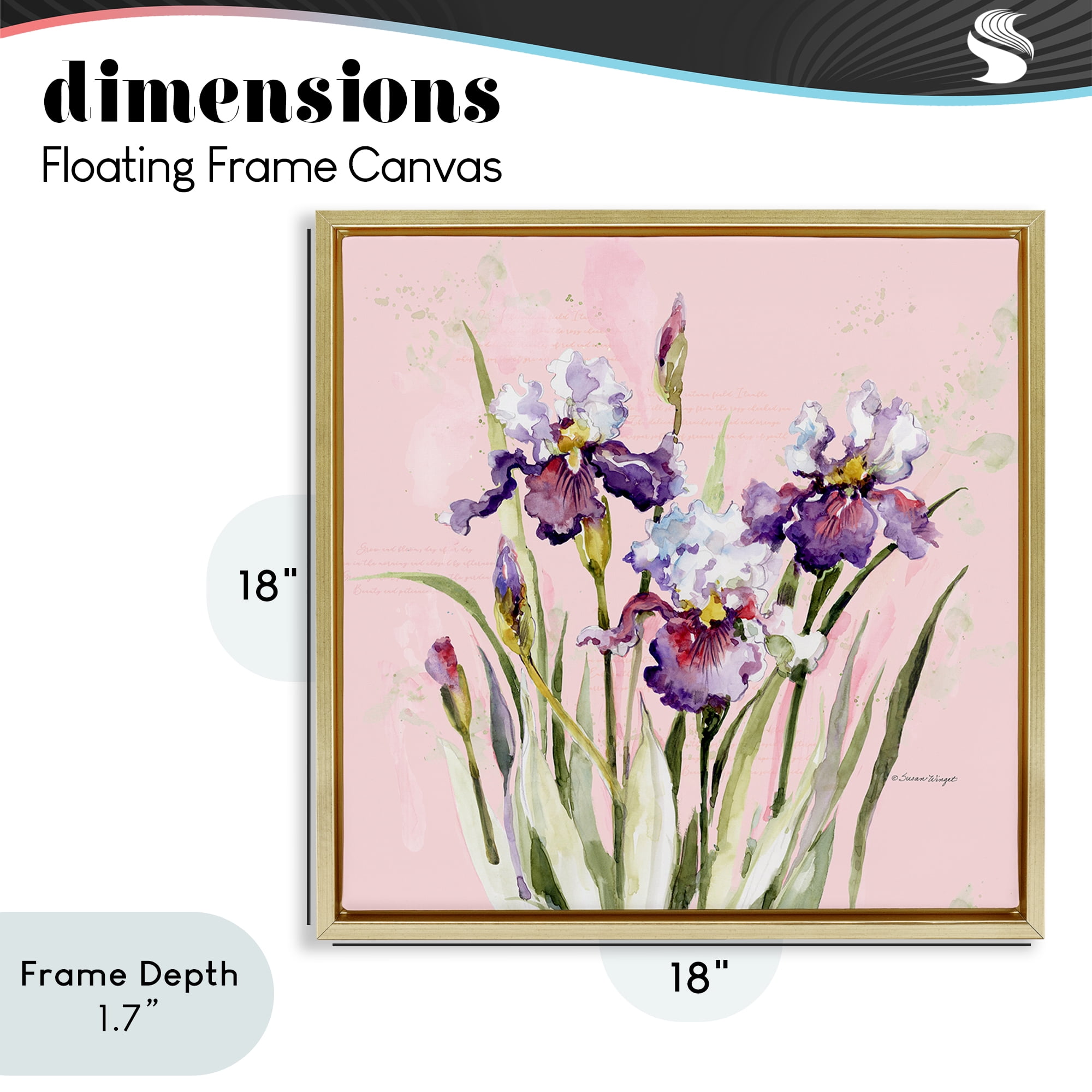 Stupell Industries Purple Irises on Pink Gold Framed Floater Canvas Wall Art, design by Susan Winget