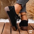 thumbnail image 3 of Platform Loafers for Women Comfy Soft Sole Lace up Walking Shoes Casual Stitching Slip on Round Toe Flat Shoes Black Size 8.5, 3 of 6