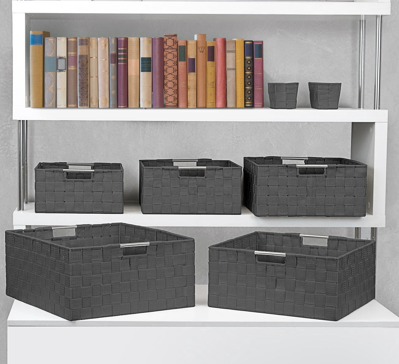Sorbus Storage Box Woven Basket Bin Container Tote Cube Organizer Set Stackable Storage Basket Woven Strap Shelf Organizer Built-in Carry Handles (7 Piece - Grey)