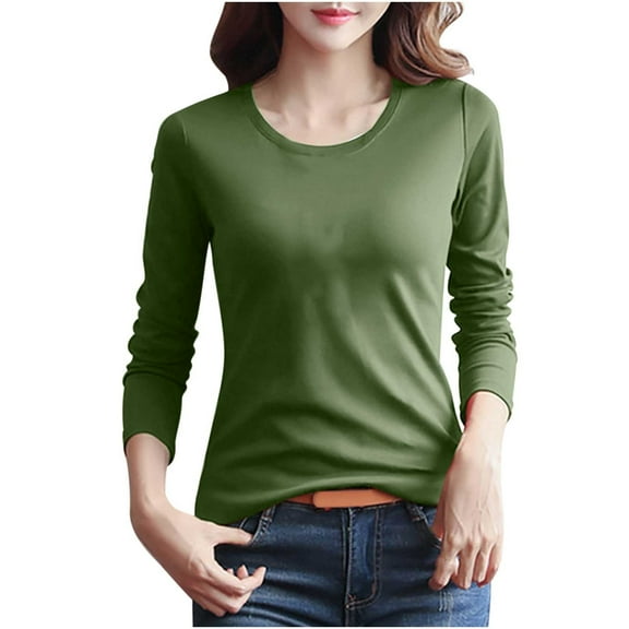 HomeGardon Women Blouses Womens Long Sleeve Tops Women's Summer Fashionable Long Sleeved T-shirt Women's Long Sleeved Round Neck Top/shirt,M-XXXL