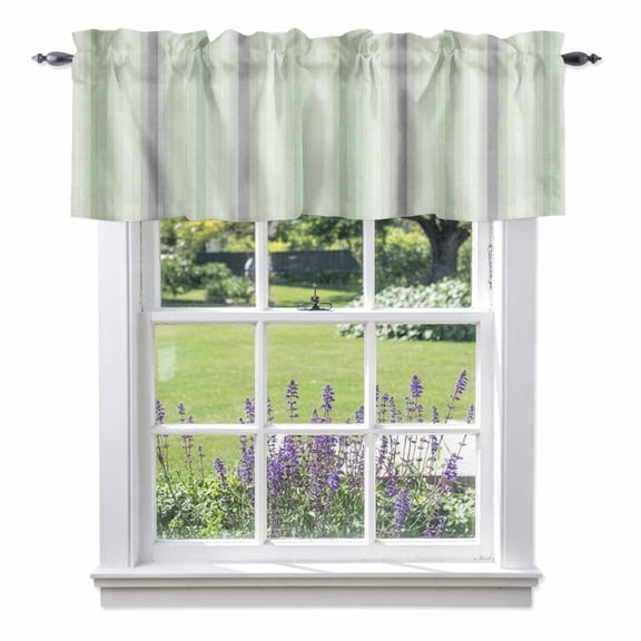 Sage Green Stripes Valance Curtains, Gray Green Ombre Lines Striped Rustic Farm Light Filtering Valance Curtains Window Rod Pocket Treatment for Kitchen Bathroom 1 Panel 54x18in