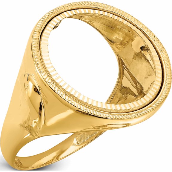 14K Yellow Gold 14Ky Men's Polished Eagle Side Diamond-Cut 16.5mm Coin Bezel Ring (Size 10) Made In United States -Jewelry By Sweet Pea