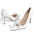 thumbnail image 3 of RONILURN Women's High Heels Pumps Closed Toe Bow Heels Pointed Toe Stiletto Dress Shoes for Women Party Work Wedding Shoes for Bride, 3 of 5
