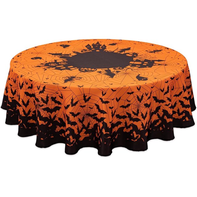 Printed Halloween Tablecloth, Silhouettes Collection - Wrinkle Free Table Cloth for Halloween Decorations, Dinner Parties and Scary Movie Nights (Horror Night, 60 Inch Round)