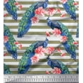 thumbnail image 1 of Soimoi Rayon Fabric Stripe,Floral & Peacock Bird Printed Craft Fabric by The Yard 56 Inch Wide, 1 of 1