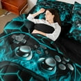 thumbnail image 4 of Castle Fairy Gradient Gamer Boy 7pcs Bedding Comforter Set,Abstract Geometric Queen Bedding Sets Super Cozy,Black Teal Queen Sheet Sets,Luxury Bedroom Decor, 4 of 8
