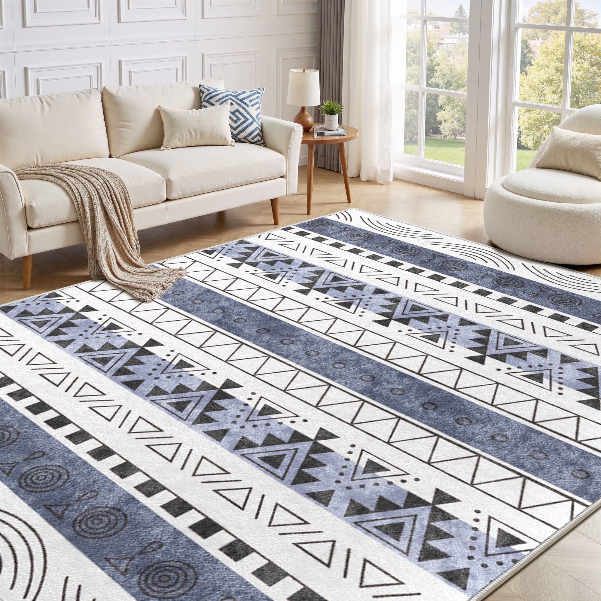 EnHomee Area Rug for Living Room 8x10 Area Rugs for Bedroom Machine Washable Area Rug,Blue