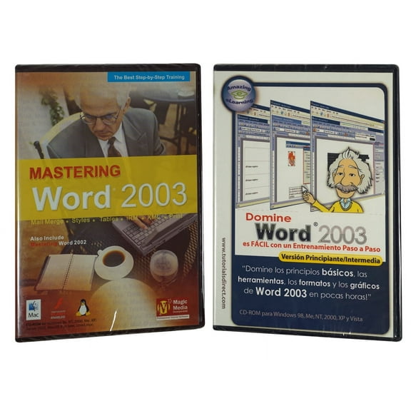 Learn how to use Word 2003 for Beginners - BOTH English & Spanish CD-Rom versions (cheap easy way to learn the basics before you upgrade)