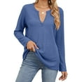 thumbnail image 2 of WCMZJ Women's V Neck Waffle Knit Shirts Long Sleeve Tunic Tops Solid T Shirts Casual Pullover Sweaters Top Blue XL, 2 of 5