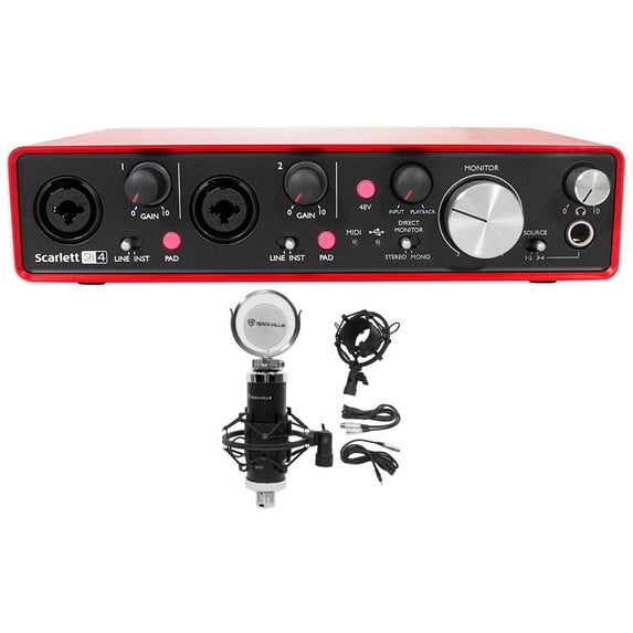 Focusrite SCARLETT 2I4 2nd Ge 192kHz USB Audio Recording Interface+Condenser Mic