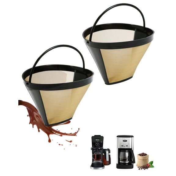 2 Pack Reusable coffee filters for cuisinart ninja coffee filter Gold Stainless Steel Mesh No.4 Permanent coffee filter replacement for DCC-3200P1 SS-15P1 Ninja CFP301 CFP201