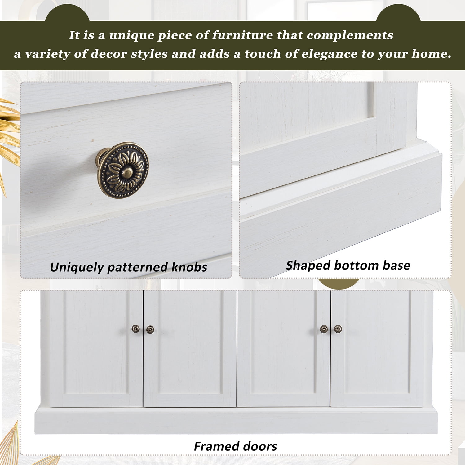 Kadyn Kitchen Sideboard Storage Buffet Cabinet, Modern Farmhouse Storage Cabinet with 2 Drawers & 4 Doors, Floor Cabinet Cupboard for Dining Room, Antique White Kadyn Kitchen Sideboard Storage Buffet Cabinet, Modern Farmhouse Storage Cabinet with 2 Drawers & 4 Doors, Floor Cabinet Cupboard for Dining Room, Antique White