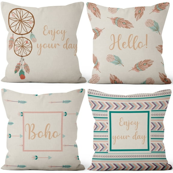 Modern Linen Throw Pillow Covers,Set of 4 18x18 Inch,Boho Cushion Cases for Home Decor Sofa Couch Living Room Car
