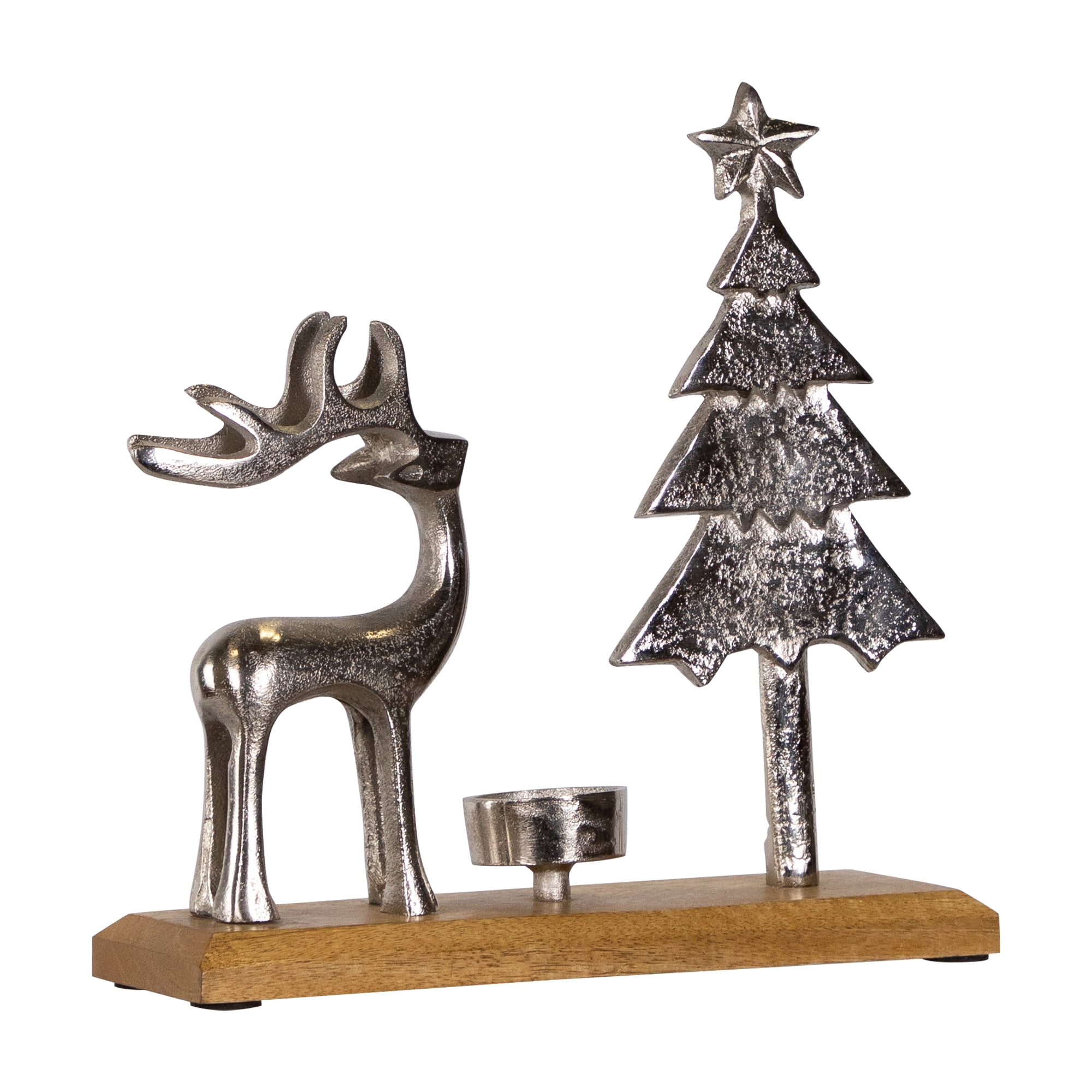 Northlight Reindeer and Tree Metal Christmas Tealight Holder - 10.5"