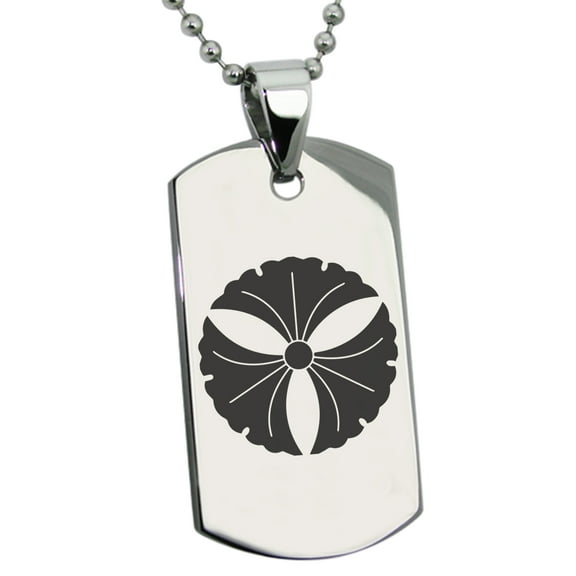 Stainless Steel Tree Ginkgo Leaves Kamon Crest Engraved Dog Tag Pendant Necklace