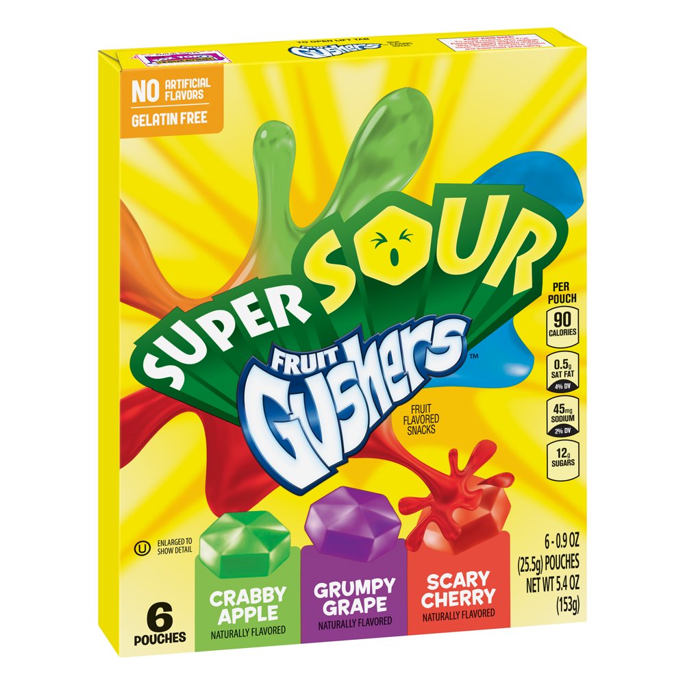 Fruit Gushers Super Sour Apple, Grape & Cherry 6 ct 5.4 oz Walmart