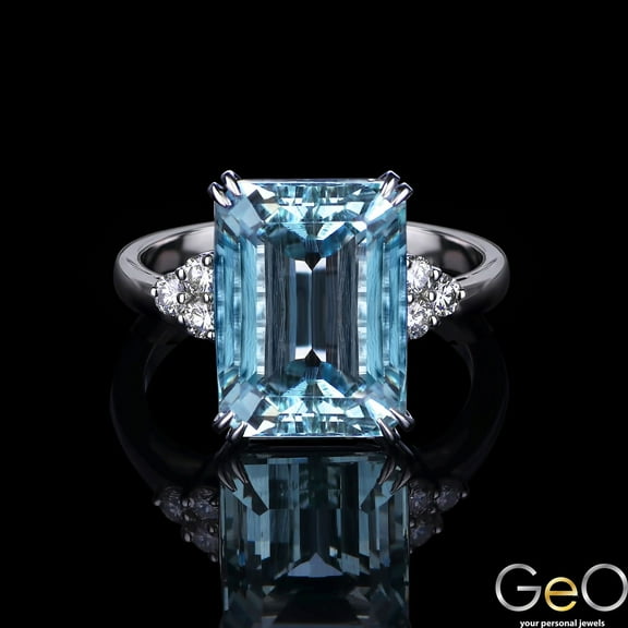 Emerald Cut Aquamarine Engagement Ring 2.15 carat Aquamarine 925 Sterling Silver Ring