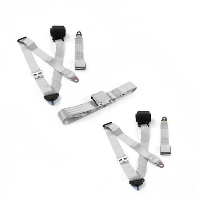 Airplane 3 Point Gray Retractable Bench Seat Belt Kit with 3 Belts for 1974-1983 Jeep Cherokee