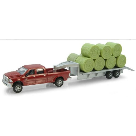 Ertl Dodge Pickup With Diecast Trailer And Bales, 1:64-Scale