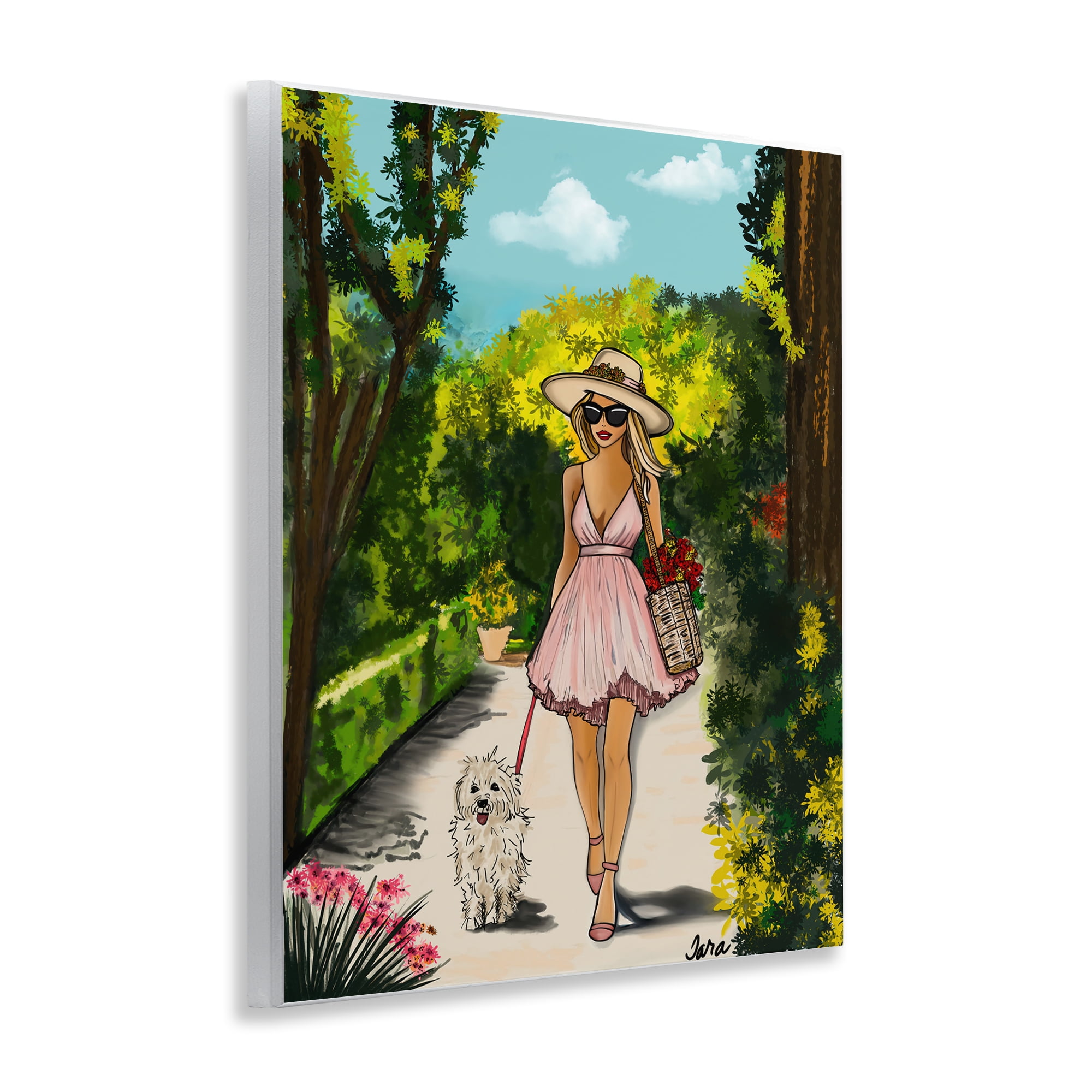 Stupell Industries Garden Girl Strolling with Pup Wall Plaque Art, design by Tara Boone