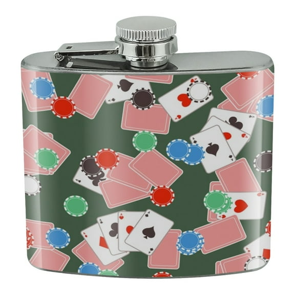 Poker Chips and Ace Cards Pattern Stainless Steel 5oz Hip Drink Kidney Flask