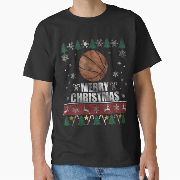 Ugly Christmas Sweater Basketball Ball Funny Holiday Sport Lover Unisex T-Shirt, for men & women, up to size 5XL