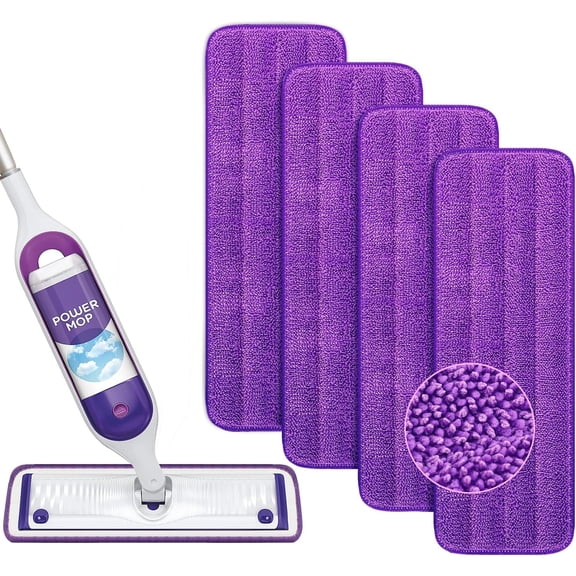 Reusable Power Mop Refills Pads Compatible with PowerMop Mop - Microfiber Power Mop Pads Refill 13 ''-15 '' Spray Mop- Washable Pads Multi-Surface Floor Cleaning, 4 Pack