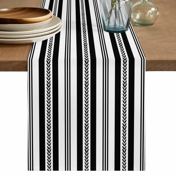 Black Line Striped Table Runner 48 Inches, Farmhouse Modern Geometric Stripes Bed Runner Dresser Scarves Tabletop for Indoor Outdoor Parties/Ceremony/Banquet, 13" x 48"