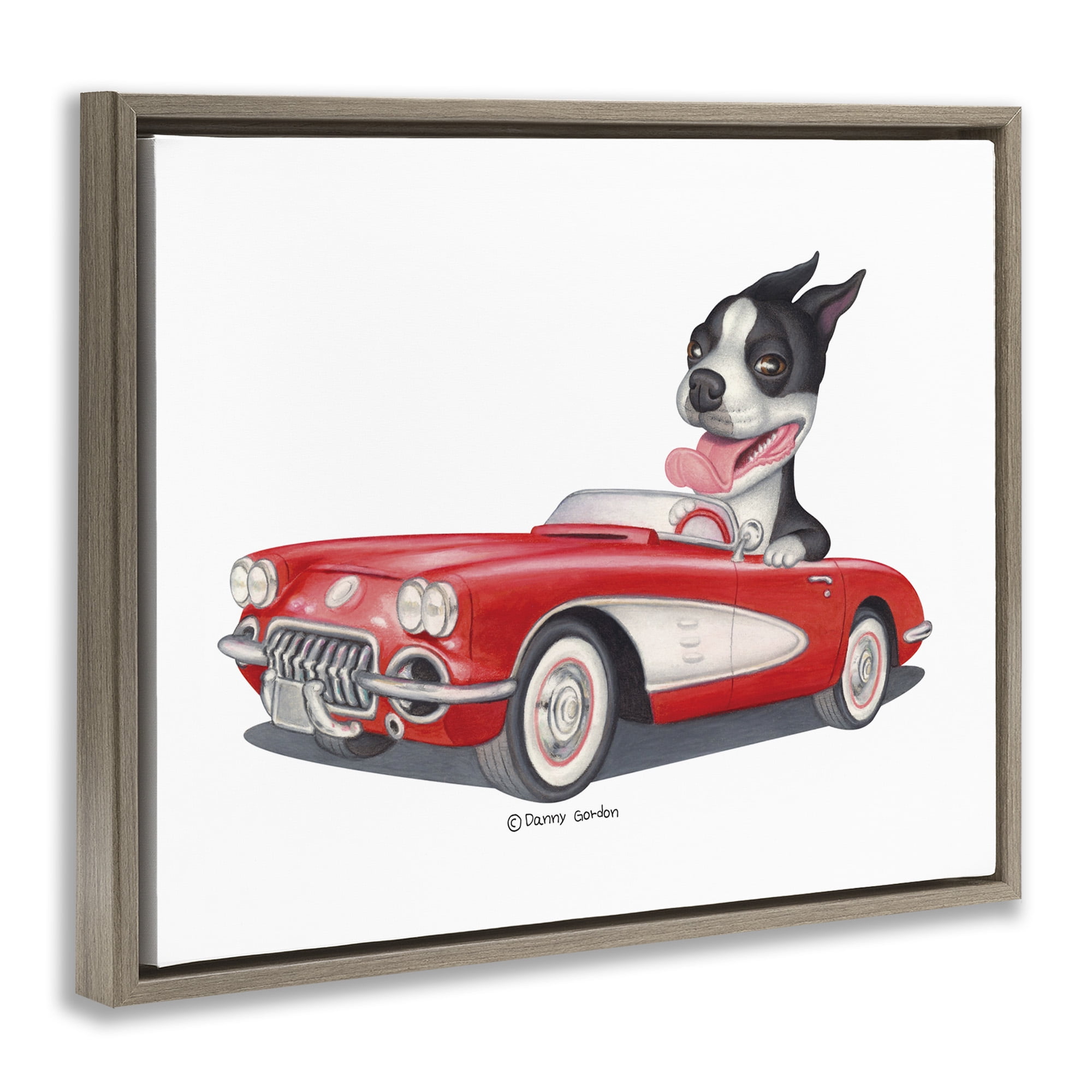 Stupell Industries Dog Driving Vintage Convertible Animals & Insects Painting Brown Floater Framed Canvas Art Print Wall Art, 21 x 17