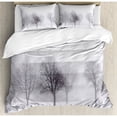 thumbnail image 3 of Winter Twin Size Duvet Cover Set, Foggy Misty Winter Scenery with Leafless Tree Branch in Hazy Weather Artsy Print, Decorative 2 Piece Bedding Set with 1 Pillow Sham, Grey White, by Ambesonne, 3 of 3