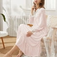 thumbnail image 2 of Defitshape Women's Victorian Nightgown Lounge Sleep Dress Long Sleeve Vintage V Neck Ruffle Lace Pink X-Large, 2 of 2