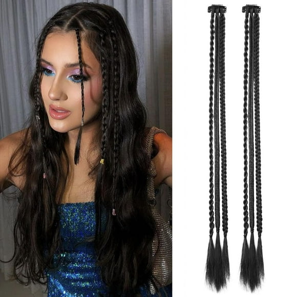 Braid Hair Extensions, 2 PCS Clip in Hair Extensions Baby Braids, 3 Braids on One Clip 6 Braids Total, 22" Long Natural Soft Synthetic Hairpieces for Women Girls Daily Wear (6 Color)