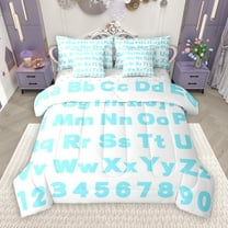 Manfei Colorful Alphabet 7-Piece Twin Bedding Sets,Kids Learning Bedding Comforter Set,Blue 26 Letters Sheet Sets For Girls Kids,Breathable Home Decor