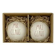 Rae Dunn by Magenta Set of Two Mr Claus and Mrs Claus Christmas Ornaments - Artisan Collection- Beautiful White with Red Letters Ceramic Holiday Tree Ornaments/Bulbs- The Outstanding Work of Rae Dunn