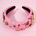 thumbnail image 4 of Mokkia Diadema de verano para mujer, color rosa, con cuentas, flores, hojas de palma, sandía, fruta, nudo superior, accesorios para el cabello bohemio (flor A), 4 of 5