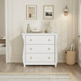 thumbnail image 2 of Natural Wood 3-Drawer Dresser - Tall Boho Dresser with Curved Legs, Rattan Accents, and Freestanding Storage for Living Room, Bedroom, Entryway, 2 of 8